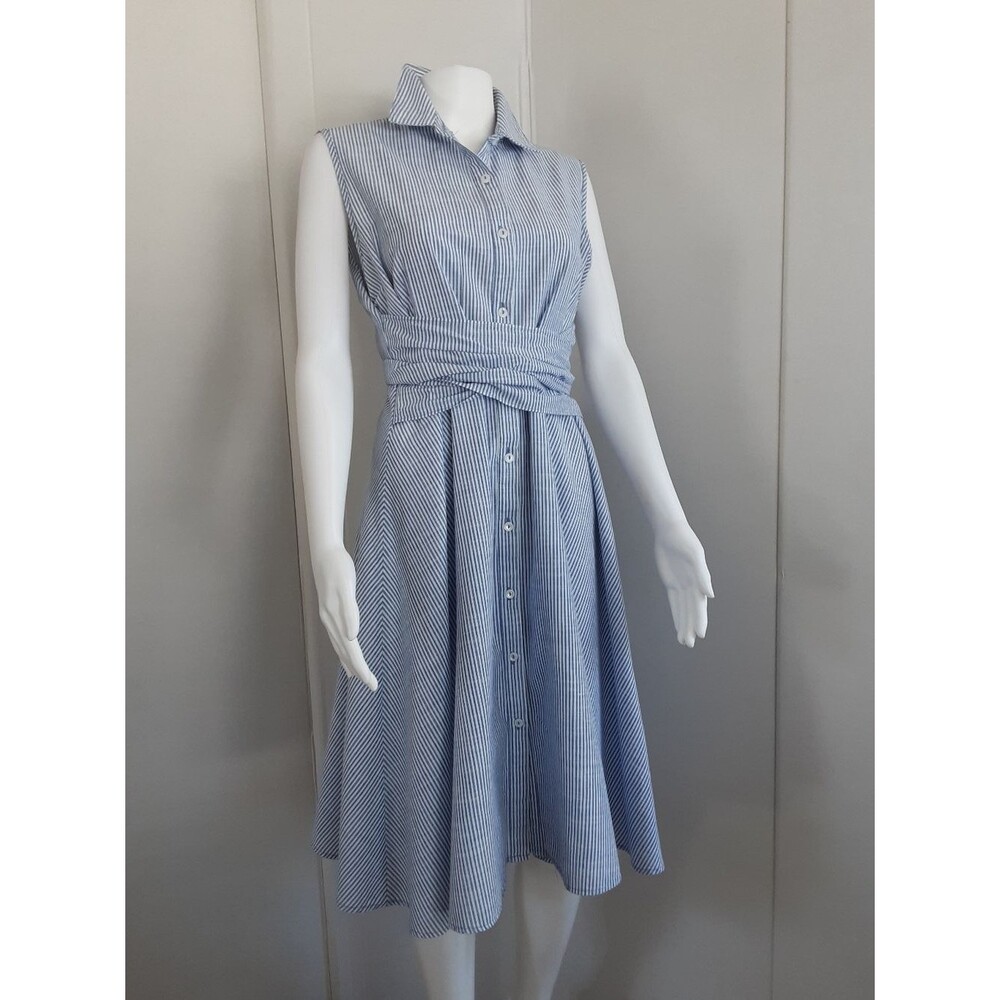 PreSeption Concepts 100% Cotton Blue|White Stripe Wrap Waist Shirtdress Sz L